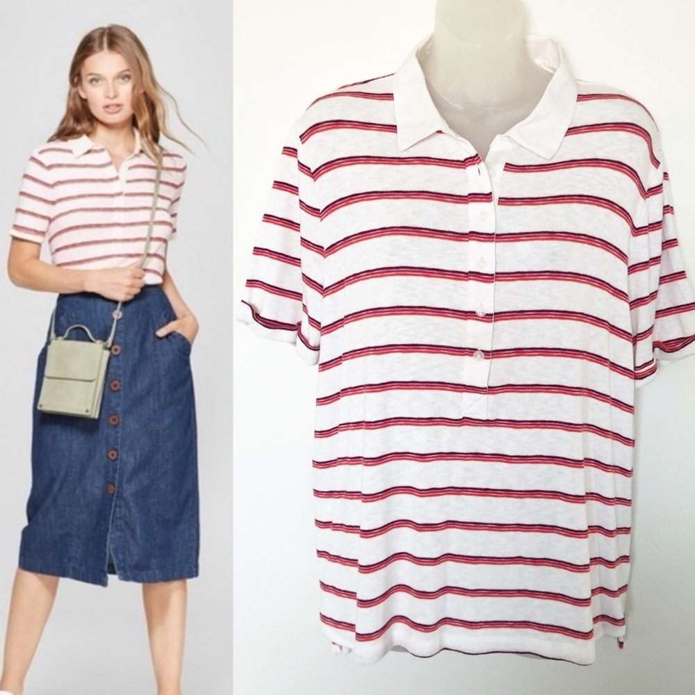 Universal Thread Womens Striped Short Sleeve Collared Button Up Top Size XXL